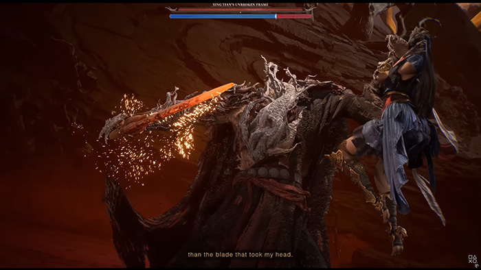 Lingzhu Zi fighting Xingtian, the headless warrior, in a brutal battle in Genigods: Nezha.