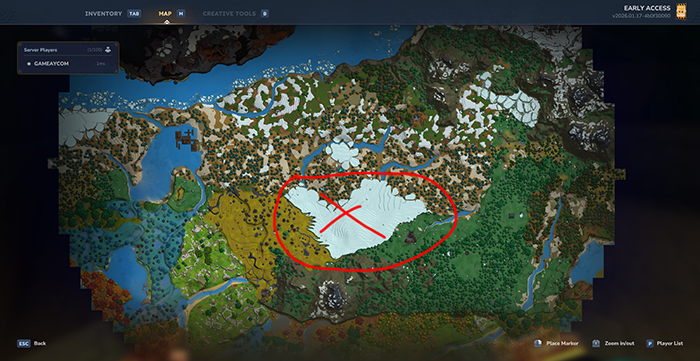 The location of Hytale Iceborne is marked with a red circle.
