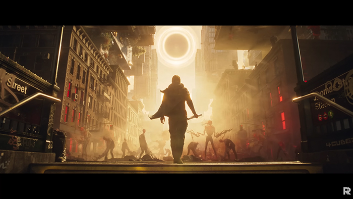 The protagonist fights against creatures from another world
