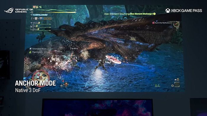 Gaming with the ROG Xreal R1 XR glasses showing a first-person shooter view