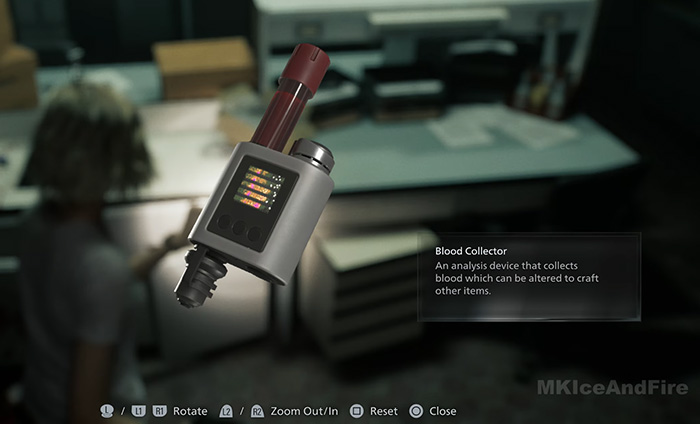 Blood Collector analysis device item showcase in Resident Evil Requiem