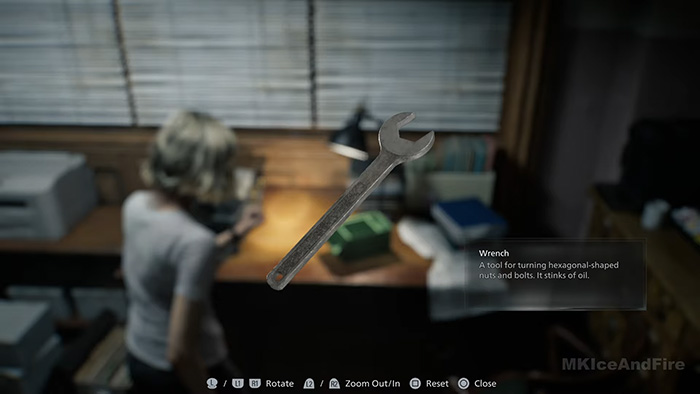 Wrench tool for turning hexagonal nuts and bolts in Resident Evil Requiem