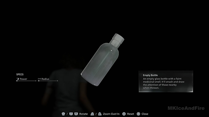 Empty Bottle item description and stats in Resident Evil Requiem