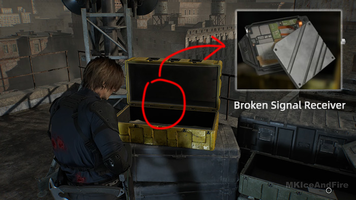 Opening a yellow case reveals the Broken Signal Receiver, which needs to be repaired before use.