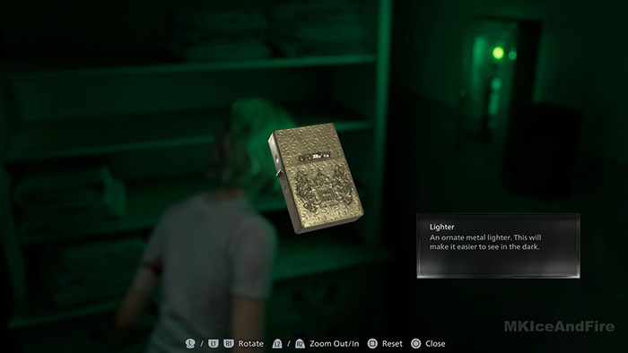 Ornate metal Lighter item used to see in the dark in Resident Evil Requiem