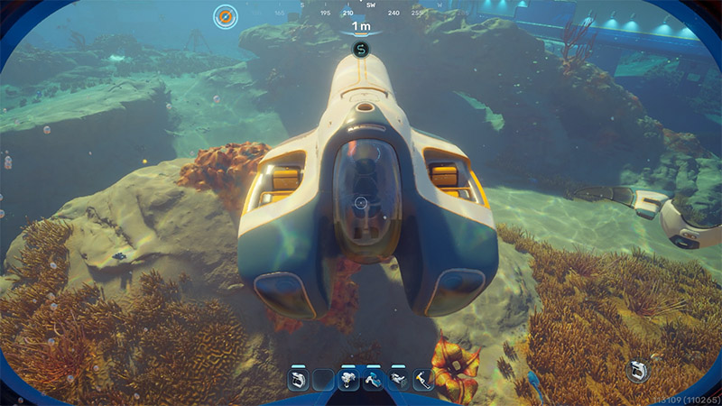 Tadpole with Haul Chassis module: front-mounted open cargo bay and reinforced undercarriage, hovering over reef terrain.