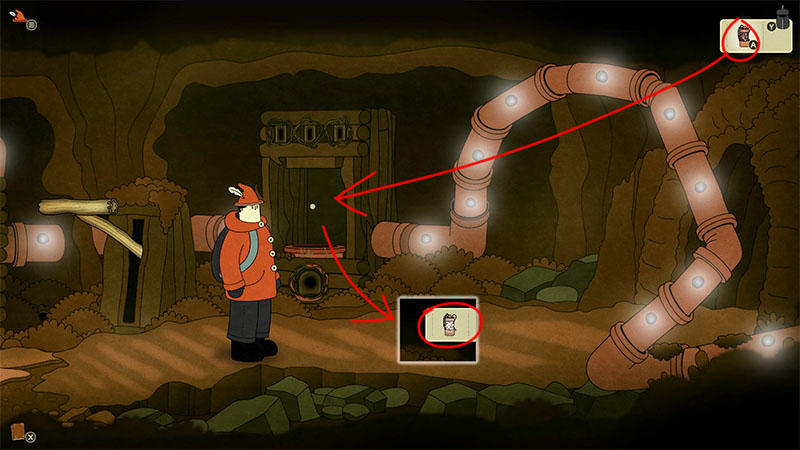 Henry stands before an orange pipe charging station in a cave, preparing to charge a battery, surrounded by glowing nodes and rocky background.