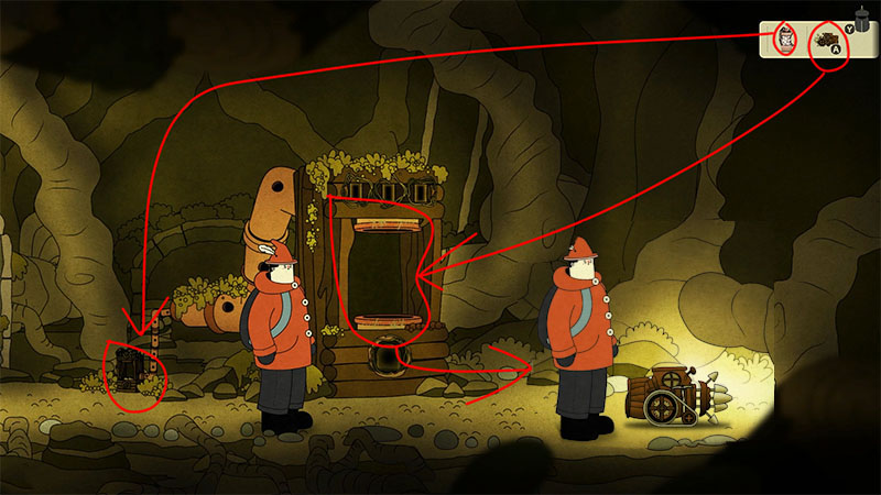A wooden charging station with vine decor: battery being inserted into its slot; nearby, a wheeled vehicle awaits power.