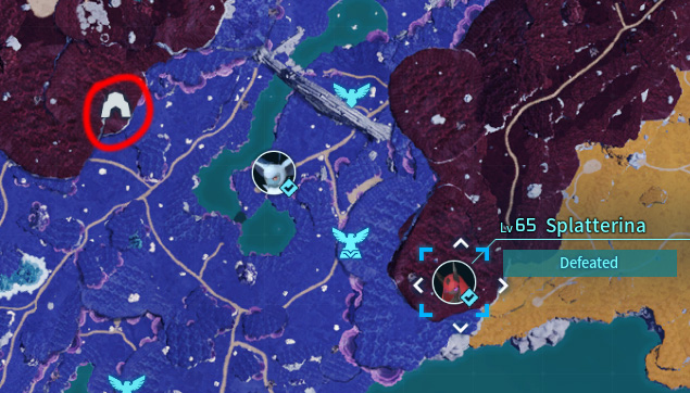Map of Bloodstained Tunnel with cave entrance location marked by a red circle