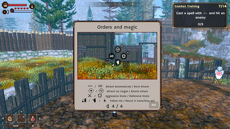 In-game "Orders and Magic" companion command menu displaying Will's attack mode, defense stance, and follow options.