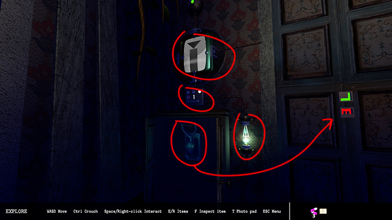 Control Room setup showing fourth circuit board slot, monitor patterns, and transistor sockets, completed to unlock the main gate