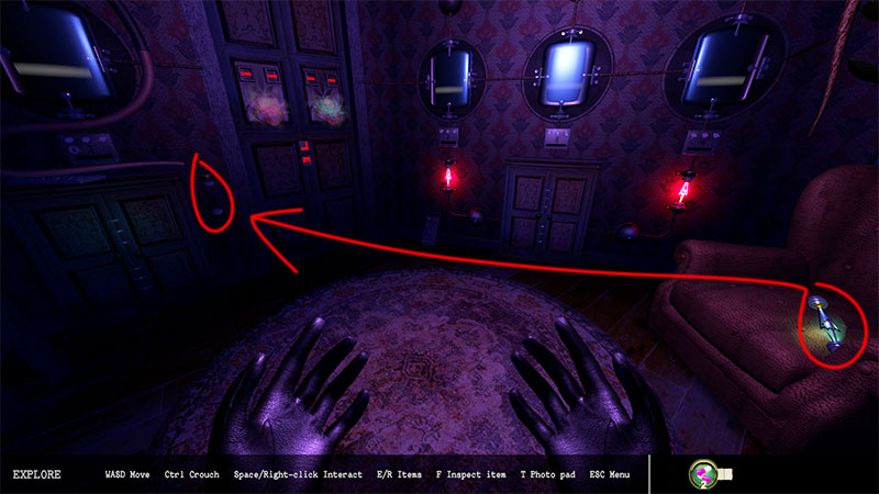 Control Room in hallucination mode showing transistor on the sofa and its designated installation slot