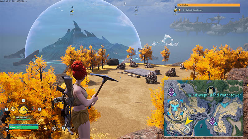 Ore nodes clustered southeast of Windswept Island Watchtower, surrounded by trees