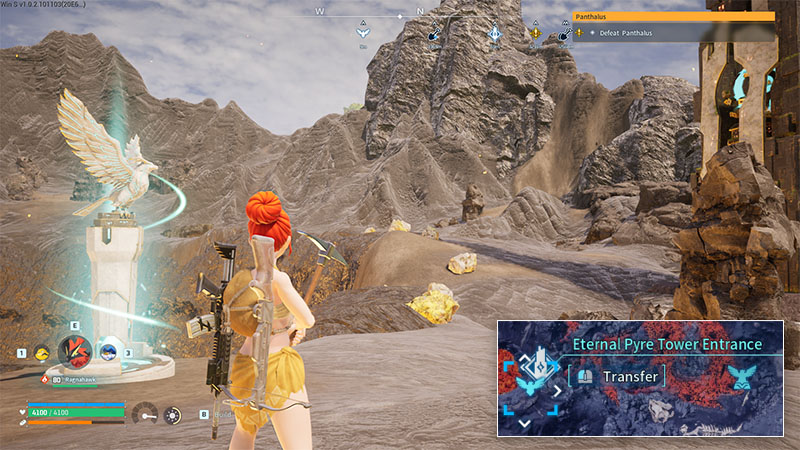 Sulfur nodes near Eternal Pyre Tower Entrance fast travel point, with additional Ore nodes around the crater