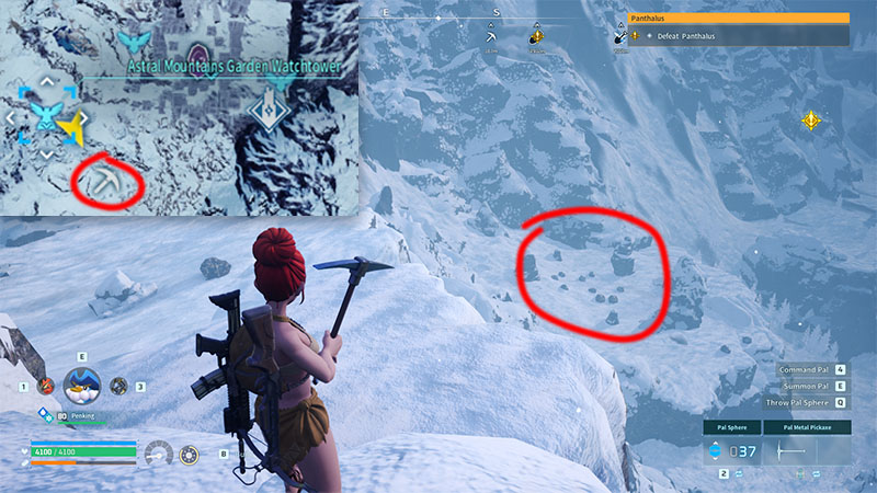 Pure Quartz nodes below Astral Mountains Garden Watchtower, with some Ore and Coal nodes nearby